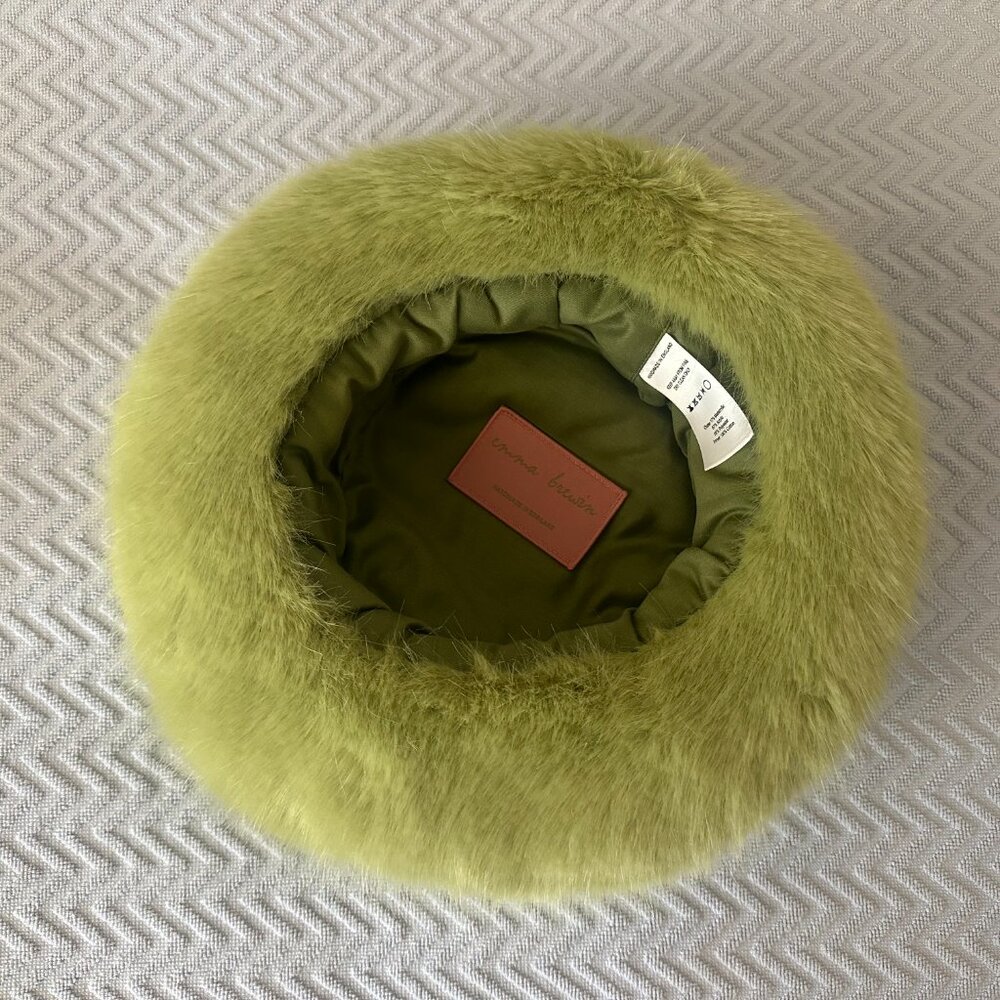 Emma Brewin Pistachio Green Bucket Hat Faux Fur Hat Luxury - Picture 2 of 4